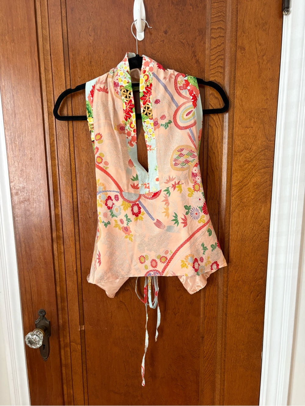 Alice & Trixie Peach Floral Silk Halter Tie-Back Camisole - small